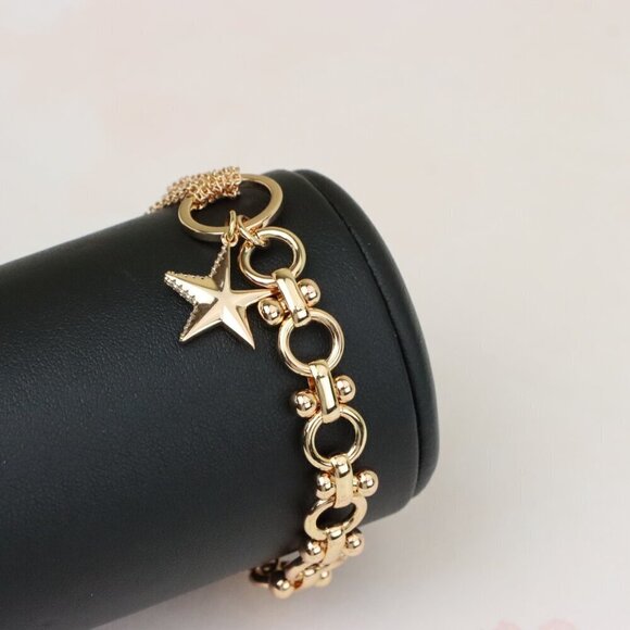 "Chic Rose Gold Charm Bracelet with Star Pendant, XPBL1005 - Picture 8 of 12